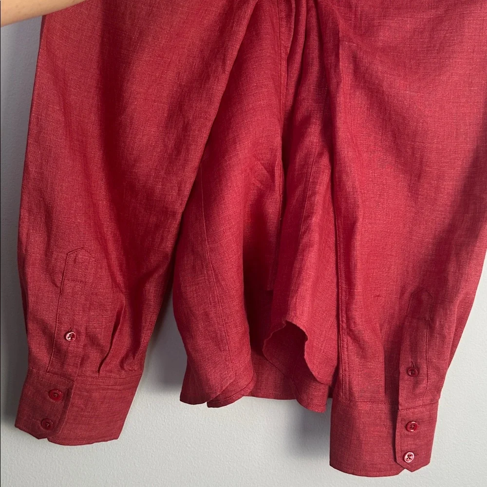 Faconnable !00% Linen Red Button Down Shirt Long Sleeve Collared Hong Kong XL - Picture 13 of 16